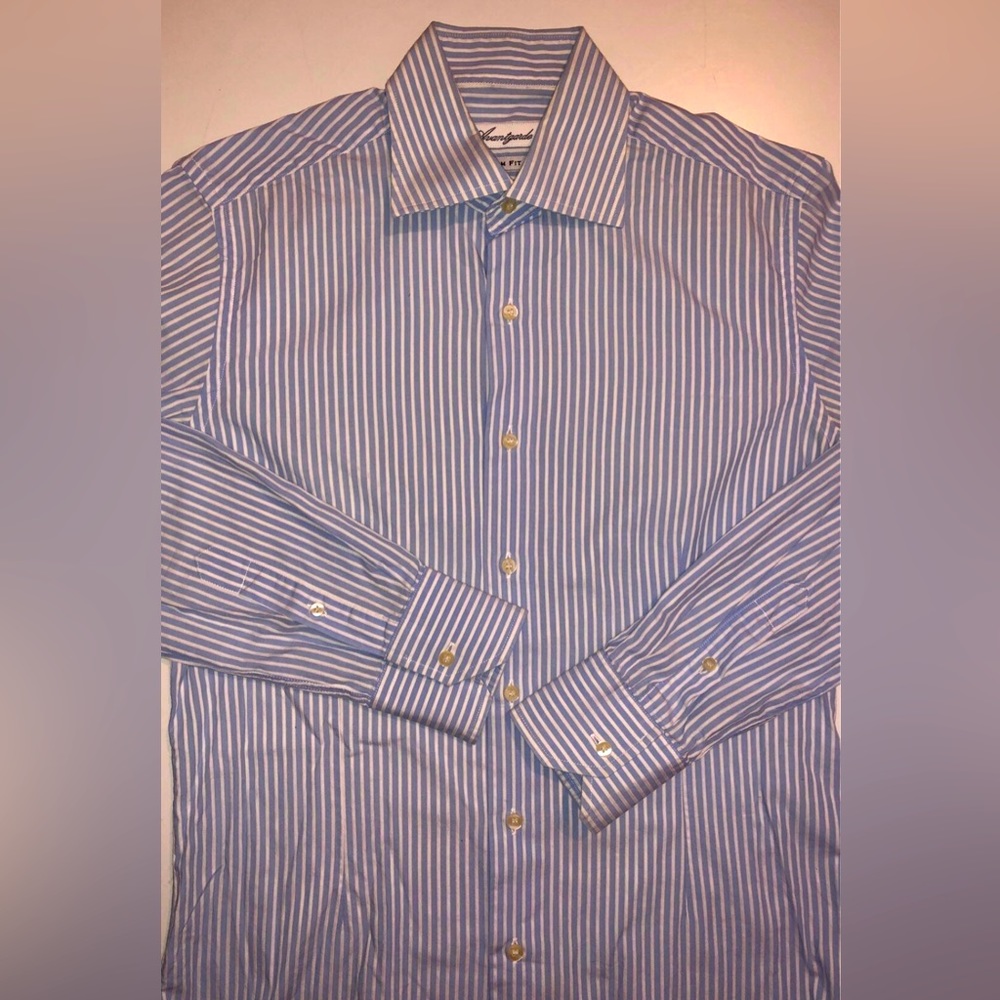 Avantgarde Button-front Shirt Blue White Collar Striped Slim Fit Clean Valentine